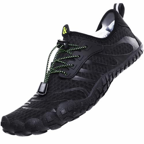 Wasserschuhe Badeschuhe Damen Herren Strandschuhe Schnell Trocknend Drainagelöcher Strand Schwimmschuhe Meeresschuh Surfschuhe Poolschuhe Unisex Barfußschuhe für Kajakfahren Fitnessstudio Schwarz EU37