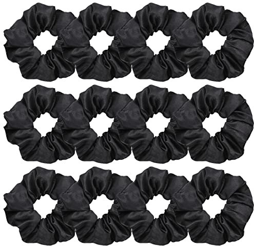 Lusofie Haargummi Scrunchie Groß 12 Stück Schwarz Elastische Haargummi Haarbänder Damen Seide Mädchen Dicke Haargummis Pferdeschwanz Halter (3,54 Zoll)