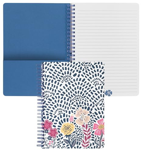 Steel Mill & Co Cute Mini Spiral Notebook, 8.25 x 6.25 Journal with Durable Hardcover and 160 Lined Pages, Mosaic Floral