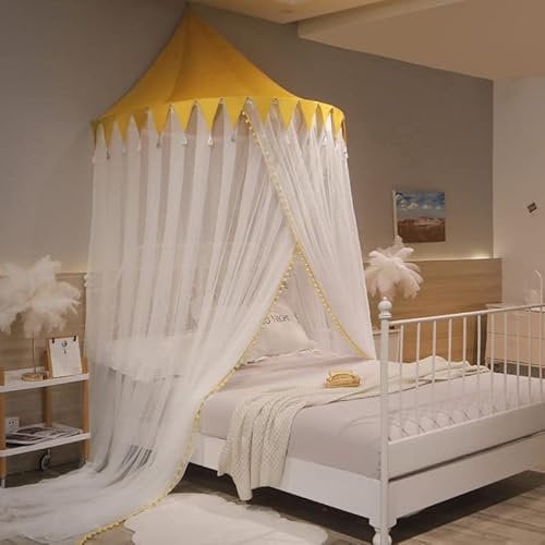 Halbrundes Moskitonetz Großes Romantisches Prinzessinnen-Moskitonetz mit Kuppel für Doppelbett, Baby, Kinderzimmer, Dekoration, Hochzeitsgeschenk, Gelb, 1,3 x 2,8 x 12 m