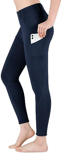 beroy Kinder Reitleggings Silikon Vollbesatz,Mädchen Reithose mit Gürtelschlaufen und Handytasche Navy XS