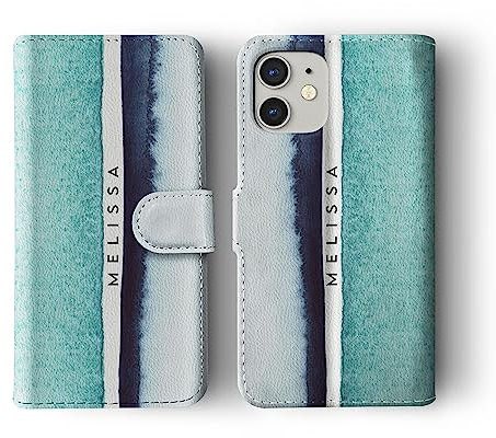Tirita Personalised Flip Wallet Phone Case Compatible with iPhone 7 & 8, Summer Time [16- Blue Turquoise Gradient]