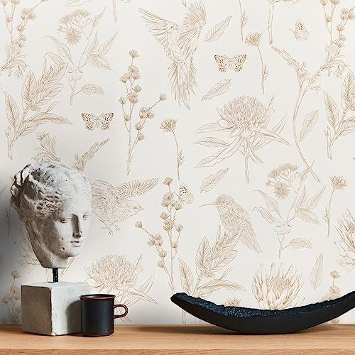 Blumentapete Weiß Braun - Tapete Wohnzimmer Schlafzimmer 394291 - Vliestapete Dschungel - 10,05 m x 0,53 m für 5,33m² - Made in Germany