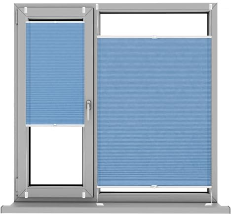 plissee verdunklung, 70 x 70 cm UV-Schutz Sonnenschutz, Plissees Klemmfix inkl. Plissee Klebeplatte 4 Stück, für Schlafzimmer Badezimmer, Himmelblau