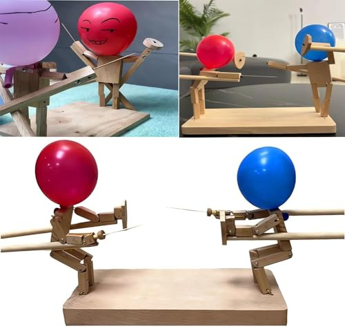 Ballonschlacht - 2024 New Handmade Wooden Fencing Puppets, Wooden Robot Battle Game for Two, Ballonschlacht Spiel für Zwei, Wooden Robot Battle Ballonspiel für Zwei (200-Ballons)