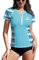 BesserBay Damen Schnelltrocknend Oberteil Kurzarm UV Shirts UPF 50+ Sonnenschutz Blau 1/4 Zip Rash Guard L