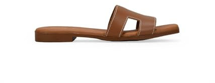 BOSANOVA Sandalias Planas de Mujer Estilo Pala en Piel con Aperturas, Puntera Cuadrada y Planta de Piel Acolchada para más Comodidad. Sin Cierre. Cuero 38