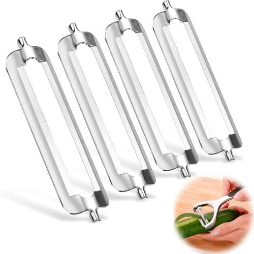 SWTYExt 4 Piezas de Cuchillas de Repuesto para Peladores de Acero Inoxidable para Peladores de Papas, Peladores turbo, Peladores de Verduras, Cuchillas Rectificadas en Plano, Peladores Profesionales