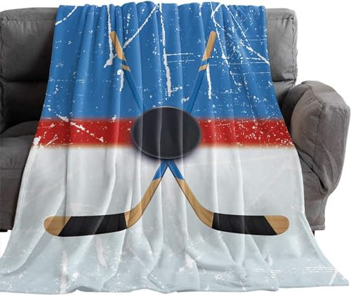Buohwiwe Puck Blanket Hockey Throw Blanket Fluffy Fleece Blanket Teen Boy 3D Printing Warm Flannel Blankets 100x130 cm Super Soft Cozy for Travel Couch Sofa Bed 1457m