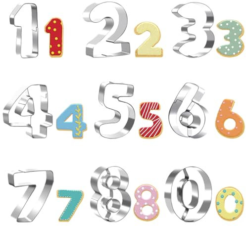 Tagliapasta digitale, tagliapasta a forma di numeri, tagliapasta per biscotti, lettere in acciaio inox, numero di formine da 0 a 9 numeri, decorazione da dessert per utensili da cucina