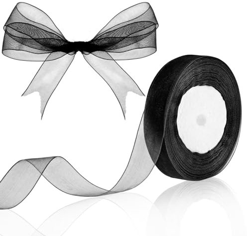 Sibba Schleifenband 45M Schwarz Geschenkband Satinband 21 mm Breit Dekoband Tüllband Stoffband für Geschenk Bänder zum Basteln Seidenband Hochzeit Brautstrauß Kuchen(Schwarz,45M, 2.1cm Breit)