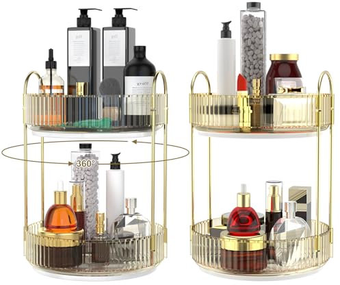 Kosmetik Organizer Drehbar 360°- Schminktisch Zubehör 2er Set Drehbarer - Organizers Kosmetik Abnehmbar - Skincare Organizer - Make up Organizer für Schlafzimmer - Transparente Schminkbox 2 Stufen