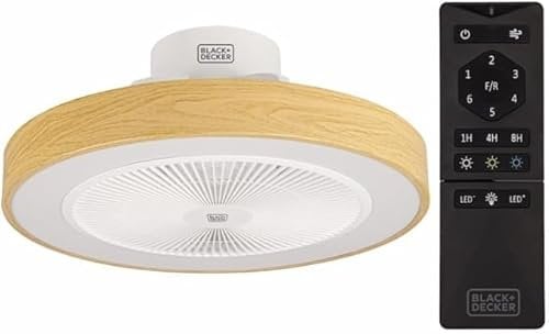 Black+Decker BXEFC60E - Ventilador de Techo con Luz LED | 49 cm | 6 Velocidades | Luz Regulable | Función Invierno y Verano | Temporizador 8h | Control Remoto | Ultra Silencioso, De Techo
