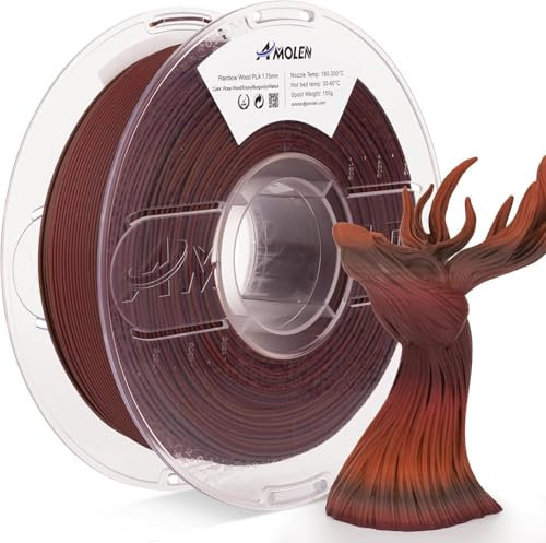 AMOLEN 3D Drucker Filament dunkel Holz schillernde Farbe PLA Filament 1.75mm, Rose Wood/Ebony/Burgundy/Walnuss 1KG/2.2lb, Maßgenauigkeit +/- 0.02mm, Holz Tigerwood