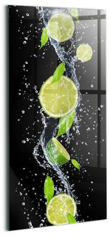 Wallfluent Dicke 4mm Wandbild Glasbild Gehärtetes Glas Mit Motiv 70x140cm Bild Wanddekoration Für die Küche und Schlafzimmer - Limetten-Minz-Wasser