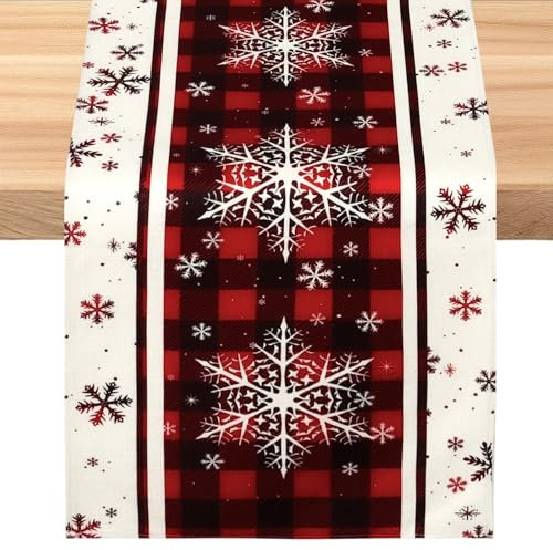 SOMYTING Tischläufer Weihnachten 33x230cm Winterlich Abwaschbar Weihnachtsdekorationskugel Tischläufe Modern Küche Weihnachten Tischläufer für Winter Weihnachtsessen Tisch Deko (Rot)