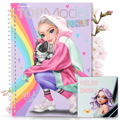 TOPModel Pocket Malbuch: Kreatives Malbuch im handlichen Format, 120 Seiten Model-Figurinen zum Ausmalen, inklusive Stickerbogen mit trendigen Accessoires + E-Book Schritt-für-Schritt Zeichnen Lernen