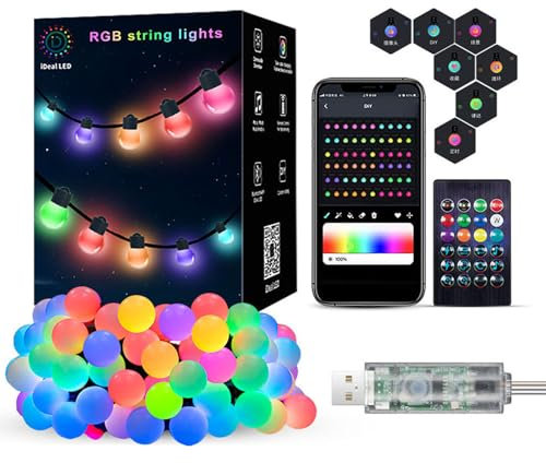 5M/10M LED Lichterkette mit Fernbedienung und APP, Musiksynchronisation RGB Lichterkette Außen Bunt, Twinkly Lichterkette USB, für Weihnachten Party Garten (5M 25LEDS)
