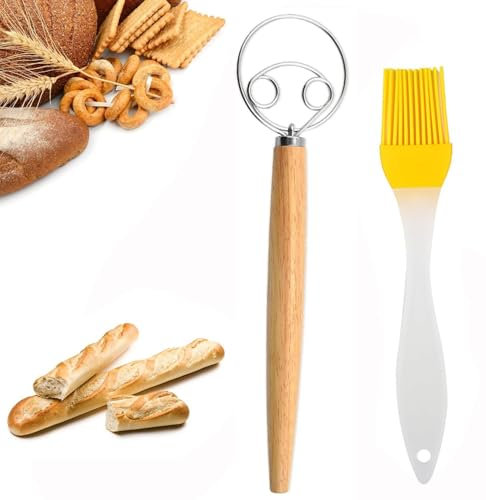 Frusta per Pasta Danese, con Spazzola in Silicone per Pasticceria, Frusta per Impasto, Frusta Per Pasta Danese In Acciaio Inossidabile Con Doppi Occhi, per la Produzione di Pane, Dolci, Dessert, Pizza