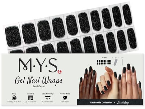 MYSc Gel Nail Wraps (Starlit Onyx), Semi-Cured Gel Nail Wraps, 20 UV Gel Strips for a Long-Lasting, Salon-Quality Manicure at Home, Easy to Apply, No Smudges, Easy to Remove, Works with Any UV Lamp