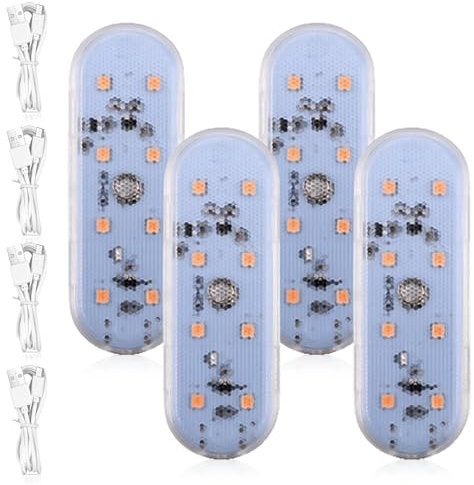 4 Stück Auto LED Innenbeleuchtung, Magnetisch LED Touch Licht RGB 7 Farben Einstellbar Innenraum Ambientebeleuchtung, LED Auto Innen Beleuchtung, Mini Auto Beleuchtung USB Wiederaufladbar