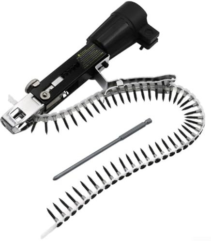 Adaptador automático de clavos de tornillo de cadena para taladro eléctrico, herramienta de carpintería con 50 clavos, profundidad ajustable, plástico y acero inoxidable (destornillador cruzado)
