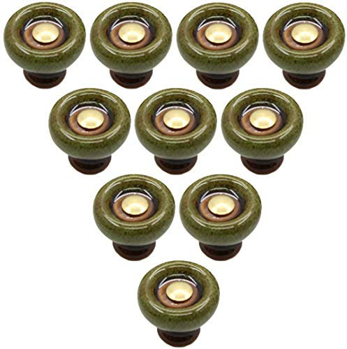 ZPECIAL 10 Stück einfache europäische Möbelbeschläge, Keramik-Türgriffe, Kleiderschrank-Dekor, Küchengriff, runde Schrankknäufe, Vintage-Möbelzubehör, Knauf (grün)