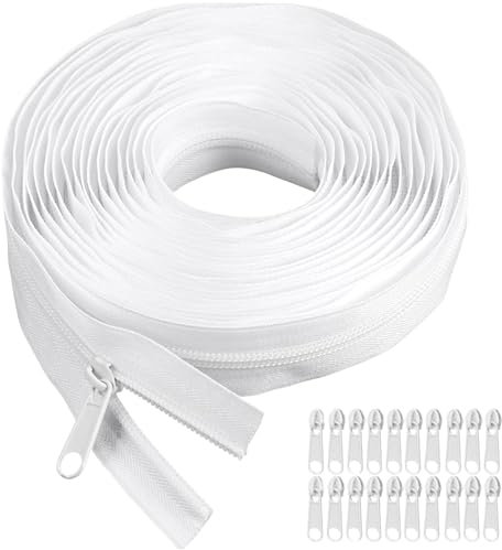 Endlosreißverschluss mit Zipper, #3 Reisverschluss Endloses, 10m Nylon Reißverschluss Reißverschlüsse Reissverschluss für Bettwäsche Endlosreißverschluss Tasche Meterware mit 20 Reißverschlussköpfe