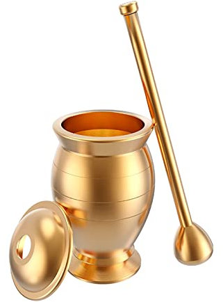 amoladora Juego de mortero de latón Juego de mortero y mortero de latón tradicional Molinillo de especias y hierbas, dorado cocina de especias(Pequeño)