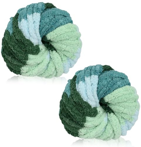 Duscdesp 500g(2 x 250g) Dicke Wolle Garn, Chenille Chunky Wolle Weiche Armstricken Wolle zum Stricken und Häkeln XXL Chenille Wolle Yarn für Decken, Kissen, Schals, Mützen (Wolkenmeere)