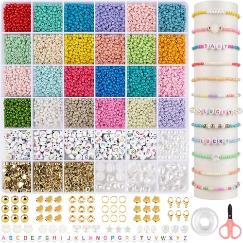 RUBY Perlen für Armbänder 3mm, Perlen Set Schmuck Perlen für Armbänder Pastell mit Buchstabenperlen, Perlen zum Auffädeln für DIY Armband Halsketten Schmuckherstellung Kit, Geburtstag