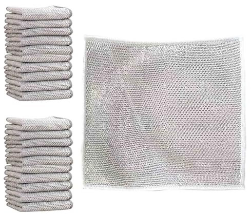 20 Piezas Estropajo Aluminio, Estropajo Cocina, Paños de Alambre, Bayetas Microfibra, Estropajo Aluminio, Nanas Estropajo Aluminio, Trapos Limpieza, para Limpiar Utensilios de Cocina y Grasa
