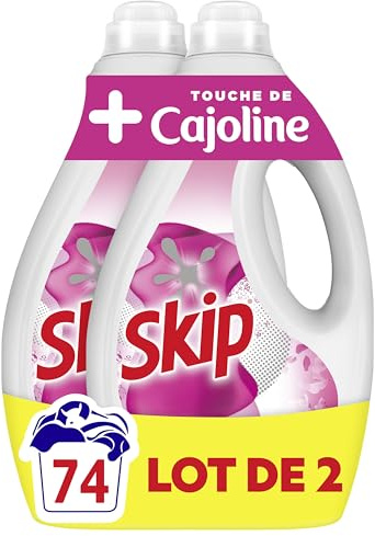 Skip Lessive Liquide Tout en 1 Touche de Cajoline, 74 Lavages | Lessive liquide efficace sur les taches, apporte douceur et parfum frais longue durée, adaptée aux cycles courts dès 30C