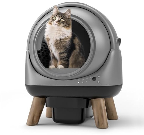ELS PET Selbstreinigende Katzentoilette, Sicherheitsschutz, App-Kontrolle, geruchlos, mit Katzenstreu-Matte und Abfallbeuteln für mehrere Katzen (Schwarz und Grau)