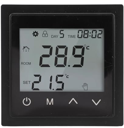 Digital Thermostat, LED-Touchs-Screen-Temperatur-Controller mit Untergeordneter Schlossfunktion für die Wandbefestigung, Ideal für Elektrische Heizsysteme mit Internen und (Black)