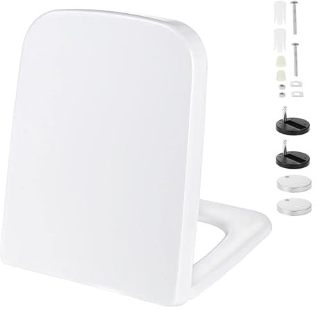 Brigtviee Abattant WC avec Frein de Chute,rectangulaire Cuvette Toilette,35.5 * 45cm,Siège de Toilette carré,Version Plastique,Blanc,Facile à Installer,Lunette WC avec Charnières Réglables