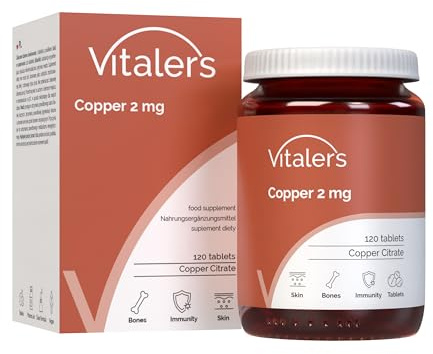 Vitaler's Kupfer 2 mg - 120 Tabletten, Vegan, 4 Monate Supplementation, Keine Konservierungsstoffe, Reine Zusammensetzung