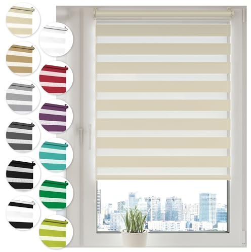 Doppelrollo Klemmfix ohne Bohren 45cm x 100cm Creme Duo Rollo Klemmrollo Sonnenschutzrollo Fensterrollo für Fenster & Türen Zebrarollo Seitenzugrollo