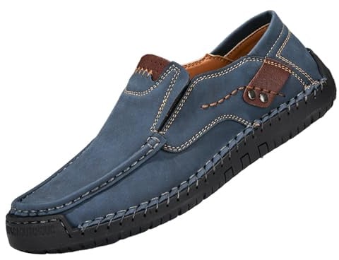 Generisch Chaussures en cuir pour homme faites main - Mocassins pour hommes à pieds larges - Chaussures à semelle plate - Chaussures de marche antidérapantes - Chaussures de loisirs sportives