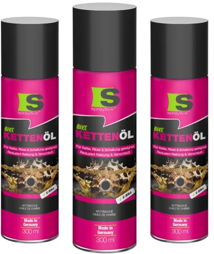 Spraytive 3 × 300ml Kettenöl-Spray - für Fahrrad & E-Bike - Fahrradkettenöl - reduziert Reibung & Verschleiß - schützt Kette, Ritzel & Schaltung - Bike Chain Oil - Kettenpflege - Made in Germany