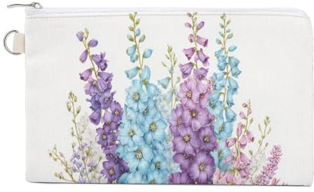 Jubonexis Sac portefeuille en toile, chariot de caisse en bois avec Delphiniums Foxgloves imprimé porte-monnaie, porte-monnaie à fermeture éclair, petit sac à cosmétiques