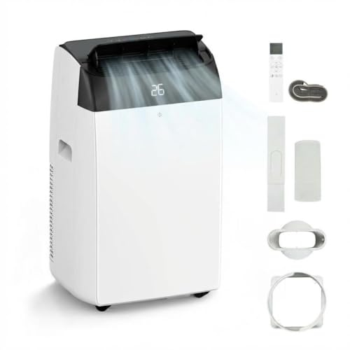10,000 BTU Portable Air Conditioner - 3-in-1 Cooling, Dehumidifier & Fan - Digital Display, Remote Control, 3 Fan Speeds, 24H Timer, Low Energy, Quiet Operation, Easy-Roll Wheels - Covers Rooms