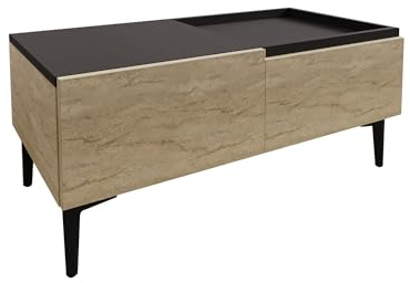 Modern Coffee Table with Additional Storage, Travertine & Anthracite, 91.8 x 38.6 x 45 cm | 100% Melamine Coated Particle Board, 18 mm Thickness | Stylish & Functional Design