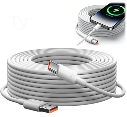 10M USB C Cable, USB Extension Cable 10M, Extra Long USB Extension Cable Extension for Mi 2K Security Cameras, Smartphones, Gaming Controllers and Tablets, White Charging Cable with 5V/6A Output