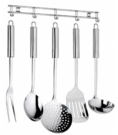 PINTINOX Set 6 Pezzi cucchiaione forchettone schiumarola mestolo Pala appendino Professionale Ellisse Acciaio Inox 18/10