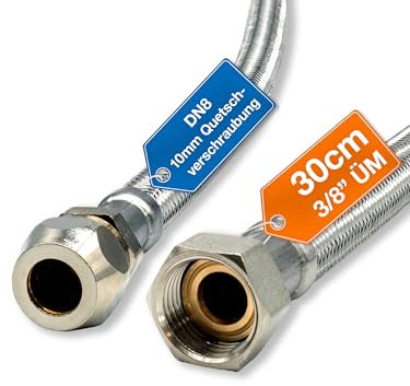 SFX® Panzerschlauch 20cm Flexschlauch 3/8''ÜM x 10mm Quetschverschraubung Edelstahl Anschlussschlauch Armaturenschlauch Wasserhahn Mischbatterie 200mm