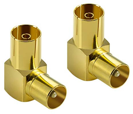 POPPSTAR 2x Adaptateur d'antenne tv pour angle (coudé à 90 degrés) (fiche d'antenne IEC vers prise d'antenne) Fiche tv coudée pour les connexions d'antenne, radio, TV, Satellite, dorés