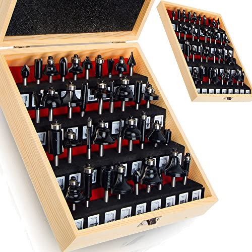 MAYLINE 1/4'' Inch Shank Router Bit Set 37PCS, Milling Tool Round Over Panel Cabinet Door Router Bit Set with Back-Cutter Panel Bits(Gold)