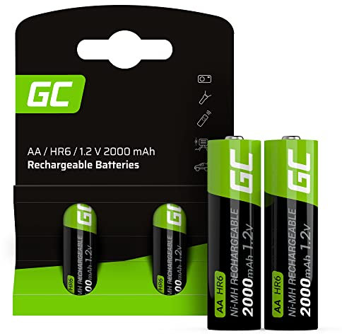 GREEN CELL AA Akku 2000mAh 2 Stück - Mignon wiederaufladbare Batterien AA, Typ NI-MH, 1.2v vorgeladen, hohe Kapazität, zuverlässige Akku Batterien AA, langlebige Batterie AA Lösungen
