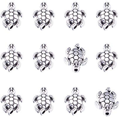 PandaHall 100pcs Schildkröte Spacer Perlen Schildkrötenperlen Tibetische Legierung Antik Silber Metall Perlen Charms für Armband Halsketten Schmuckherstellung Handwerkszubehör, 12.5x9mm